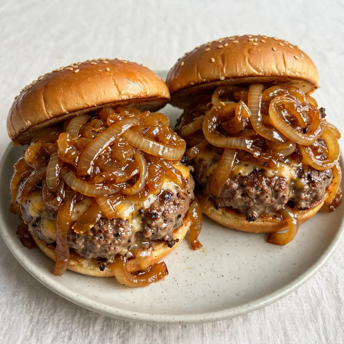 Juicy Beef Burgers With Caramelized Onions